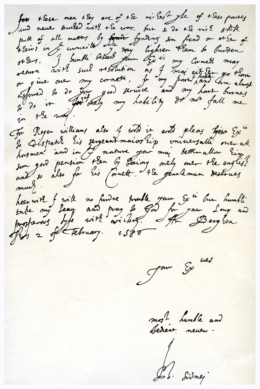 Letter from Sir Philip Sidney to Robert Dudley, Earl of Leicester, 2nd February 1586 by Sir Philip Sidney