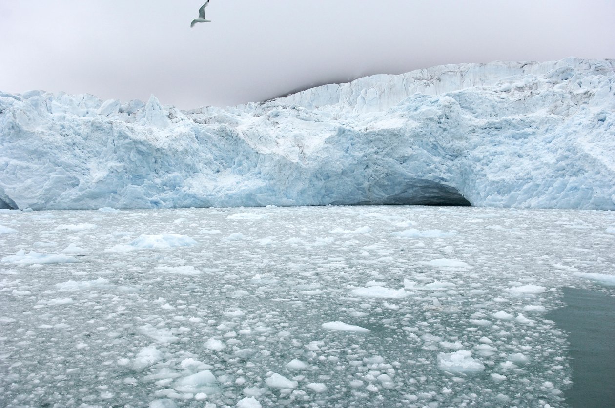 Ice chunks from nearby glaciers float in the Arctic sea, Svalbard Islands, Norway by Sisse Brimberg
