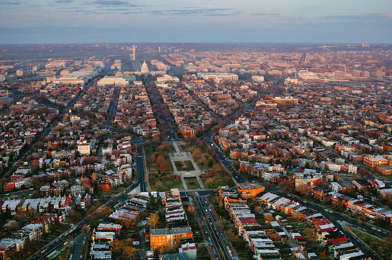 View of the city looking west toward the Capitol and Washington Monument with Lincoln, 2022 by Sisse Brimberg