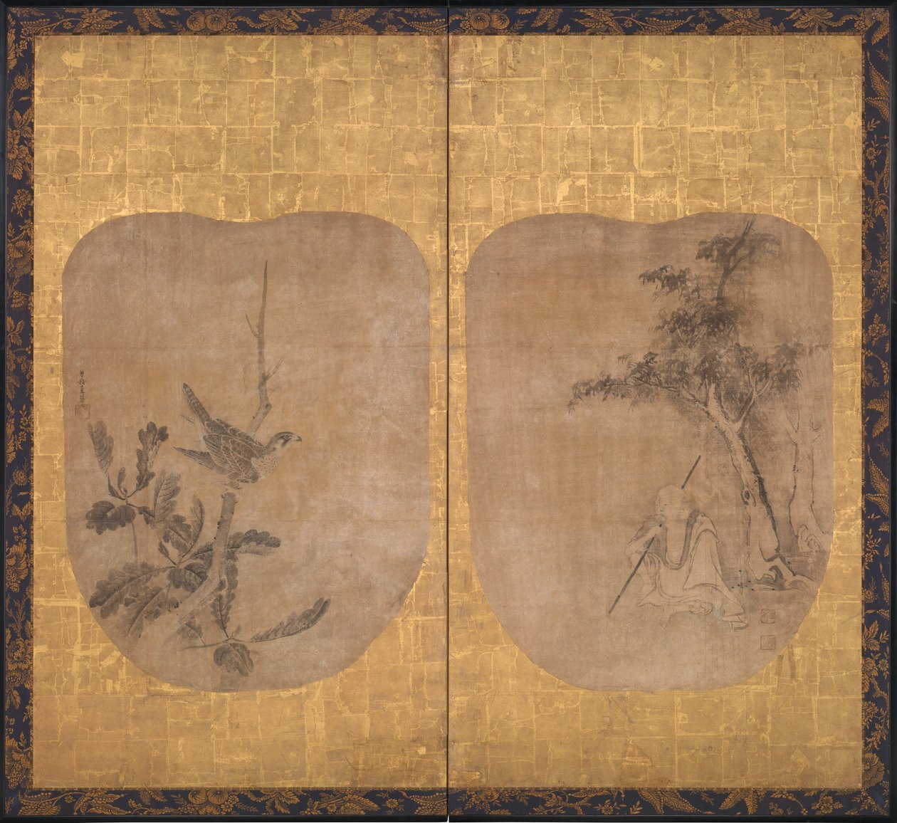 Daoist Sage beneath a Tree and Hawk on a Branch, mid-17th century by Soga Nichokuan