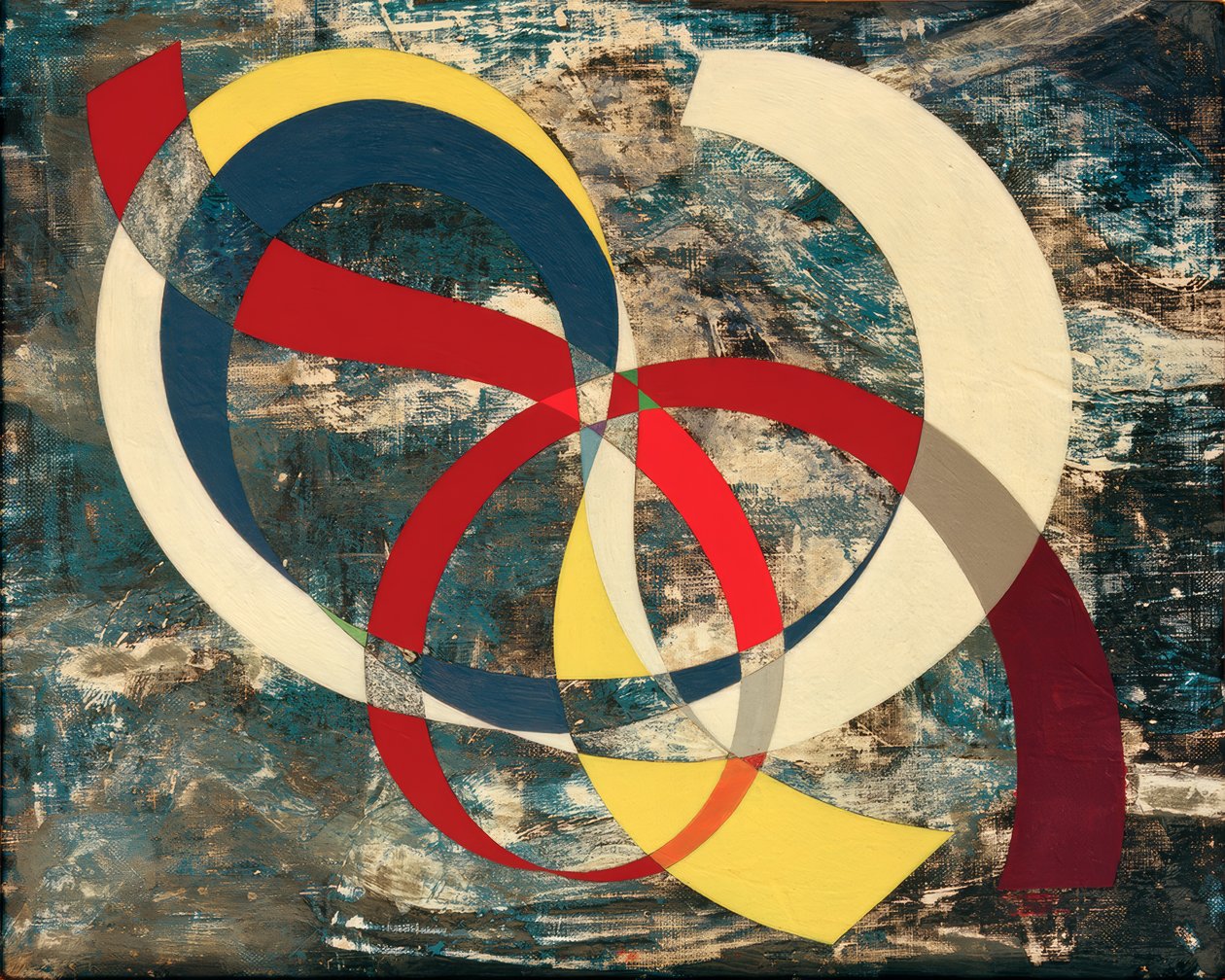 Brightly Colored Knot on Chaotic Background by Sophie Taeuber Arp