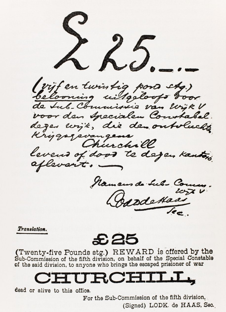Wanted poster for escaped prisoner of war Churchill, from 