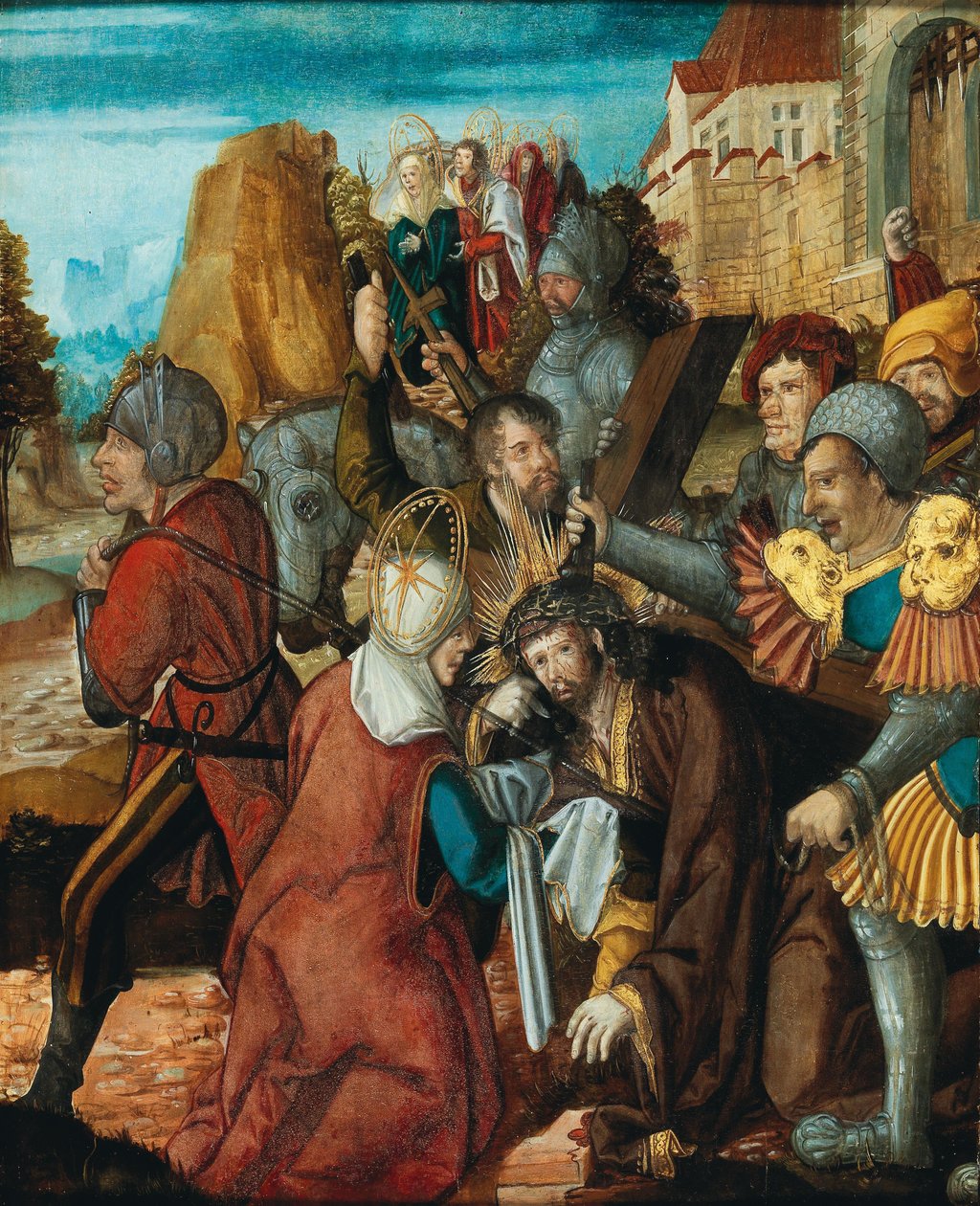 Saint Veronica presenting her veil to Christ on his way to Calvary by Southwest German master.