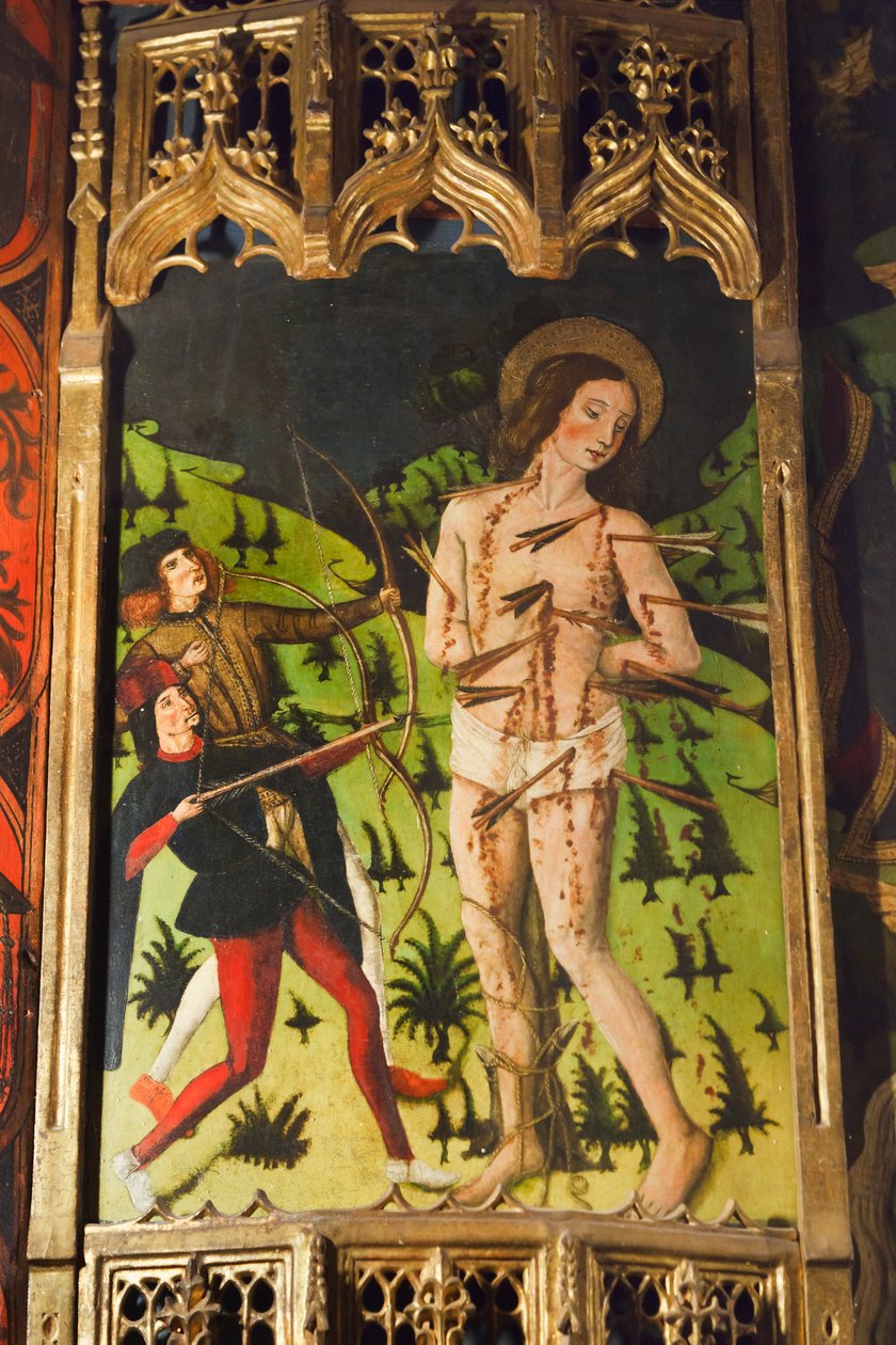 Detail of a Castilian School Altarpiece Showing St. Sebastian (detail) by Spanish School