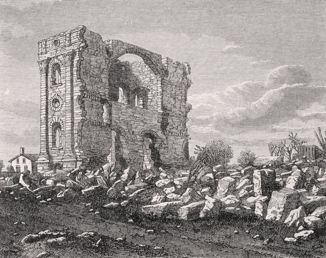Ruins of the Mormon Temple, Nauvoo, Illinois, in the 1850s, from 