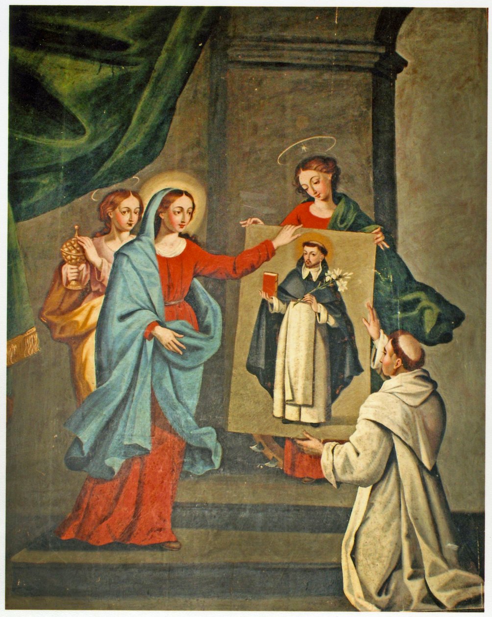 A saint presenting a portrait of St. Dominic to the Virgin Mary by Spanish School