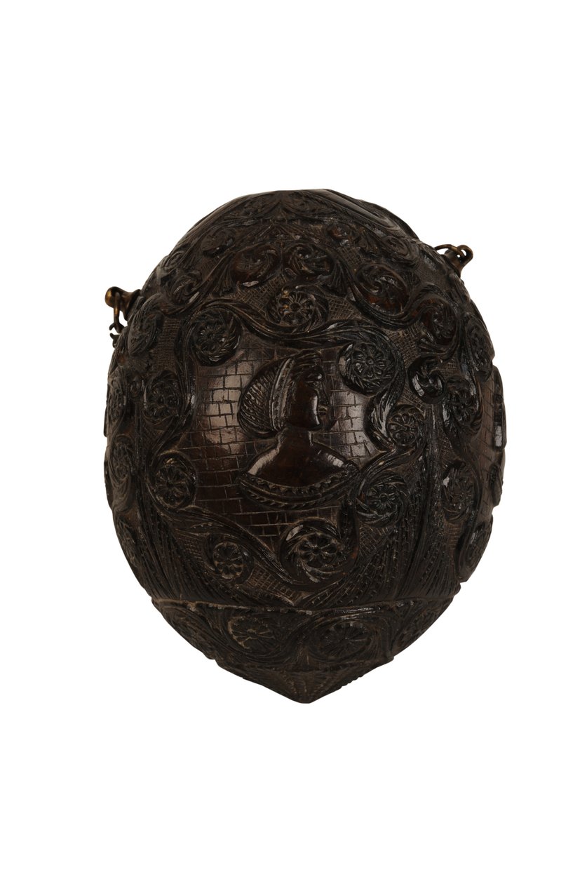 Carved coconut powder flask bugbear, Spanish Colonial, c.1800 by Spanish School