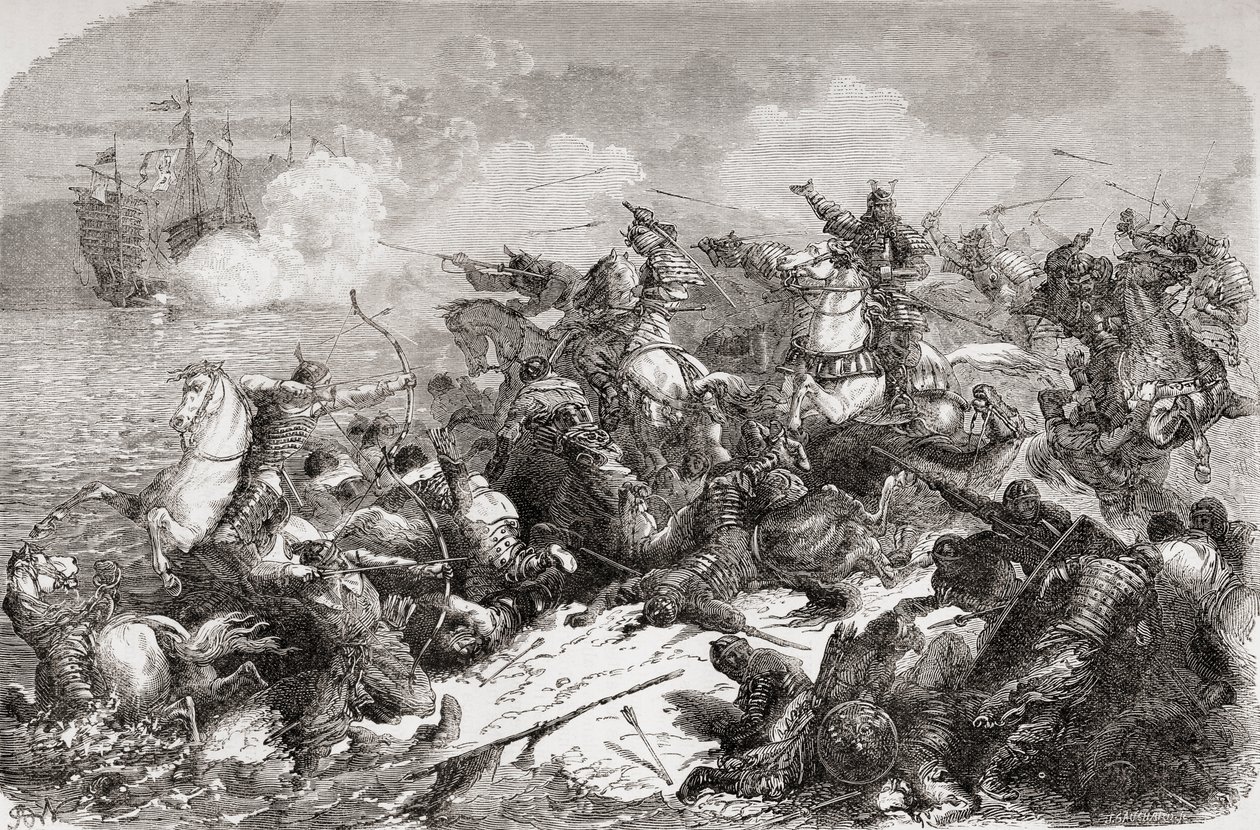Chinese Attempted Invasion of Japan in the 13th Century, Published 1878 by Spanish School