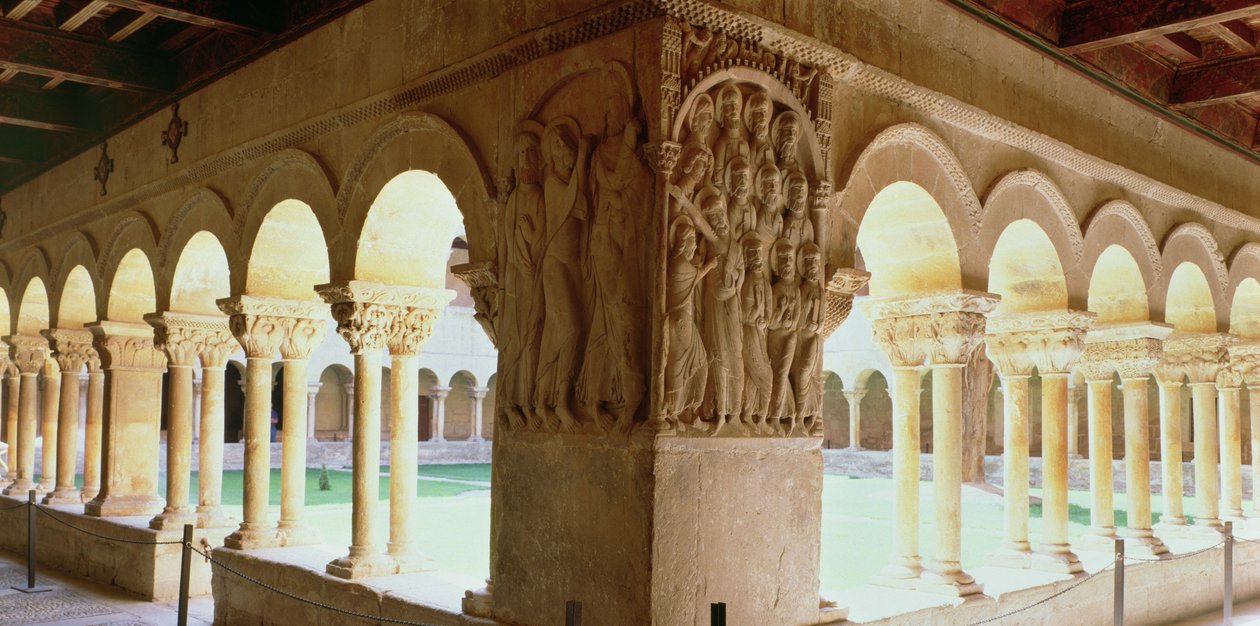 Christ and the Pilgrim of Emmaus, relief from a corner pillar of the cloister by Spanish School