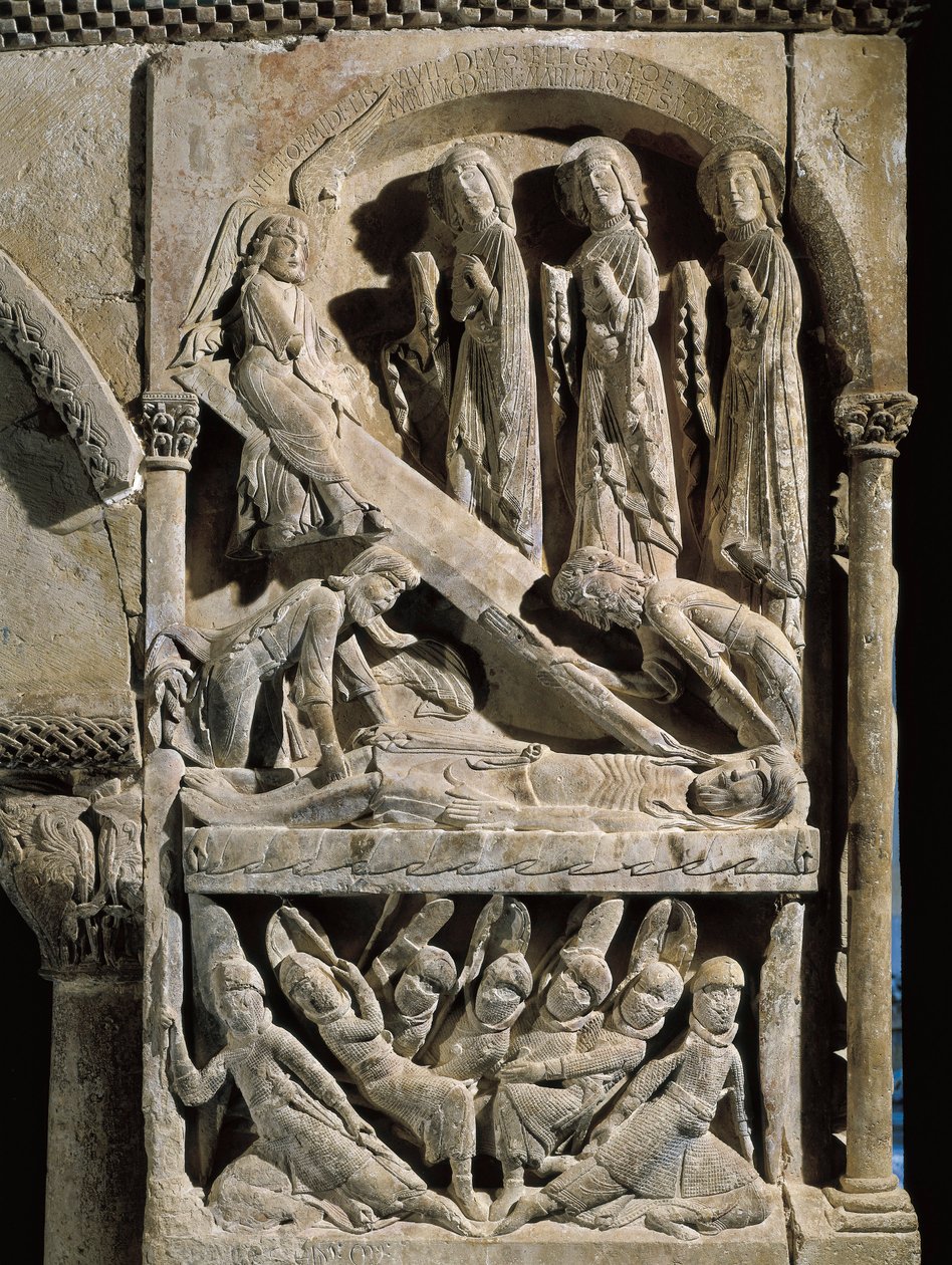 Deposition of Christ. Sculpture made by the master of Saint Dominic de Silos (12th century). Relief on stone by Spanish School