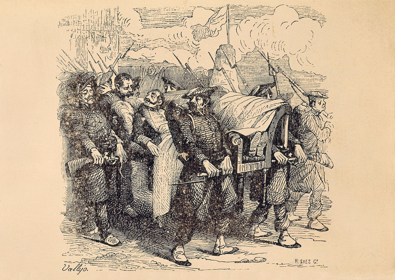 First Carlist War: Carlist General Tomas Zumalacarregui wounds during the Siege of Bilbao by Spanish School