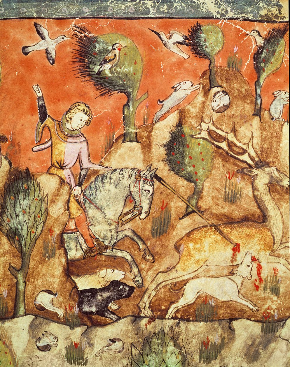 A hunter chasing a deer, from the Codex Benito Santa Mora by Spanish School