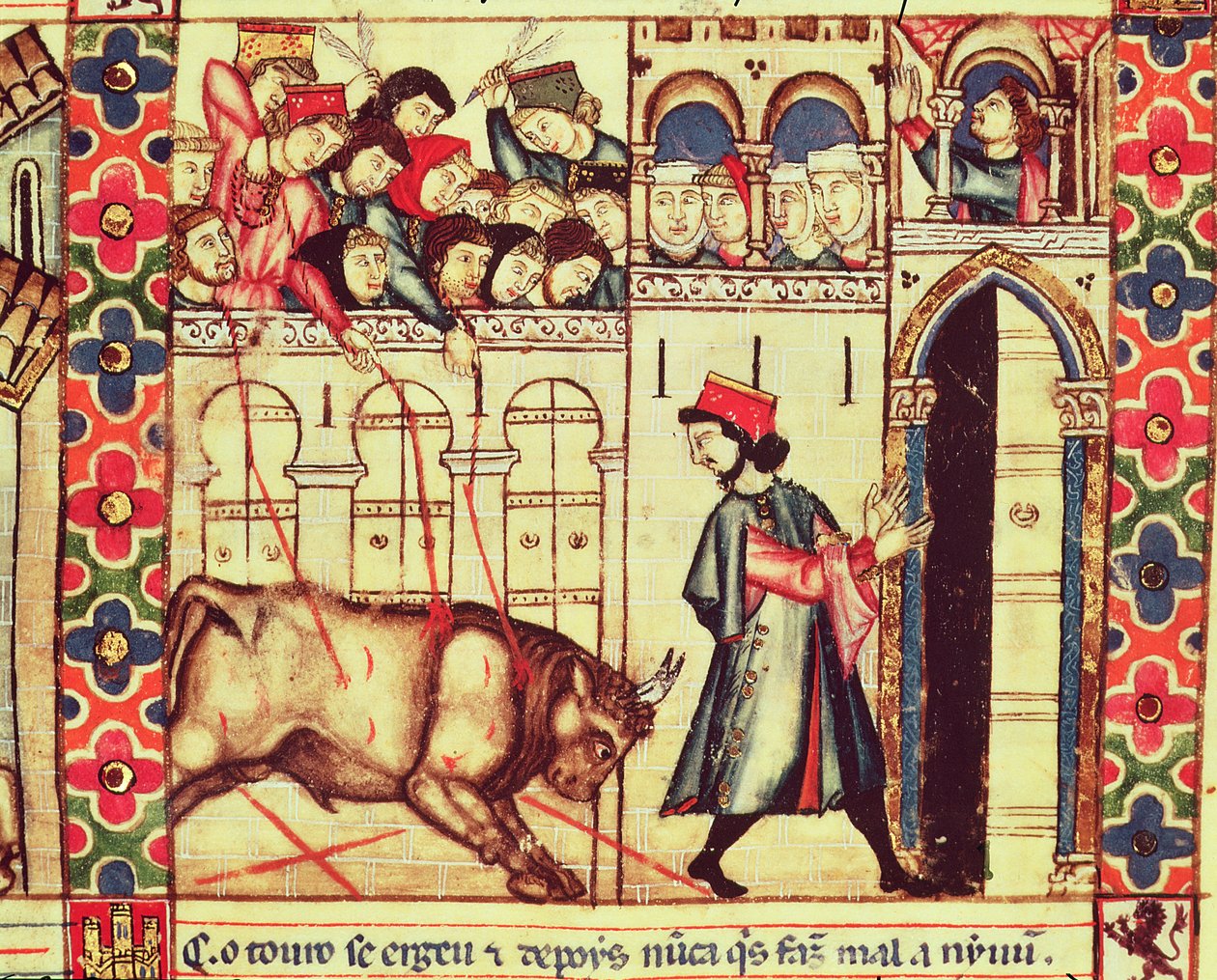 Death of a bull in the ring, from the manuscript made under the direction of Alfonso X The Wise King of Castille and Leon by Spanish School