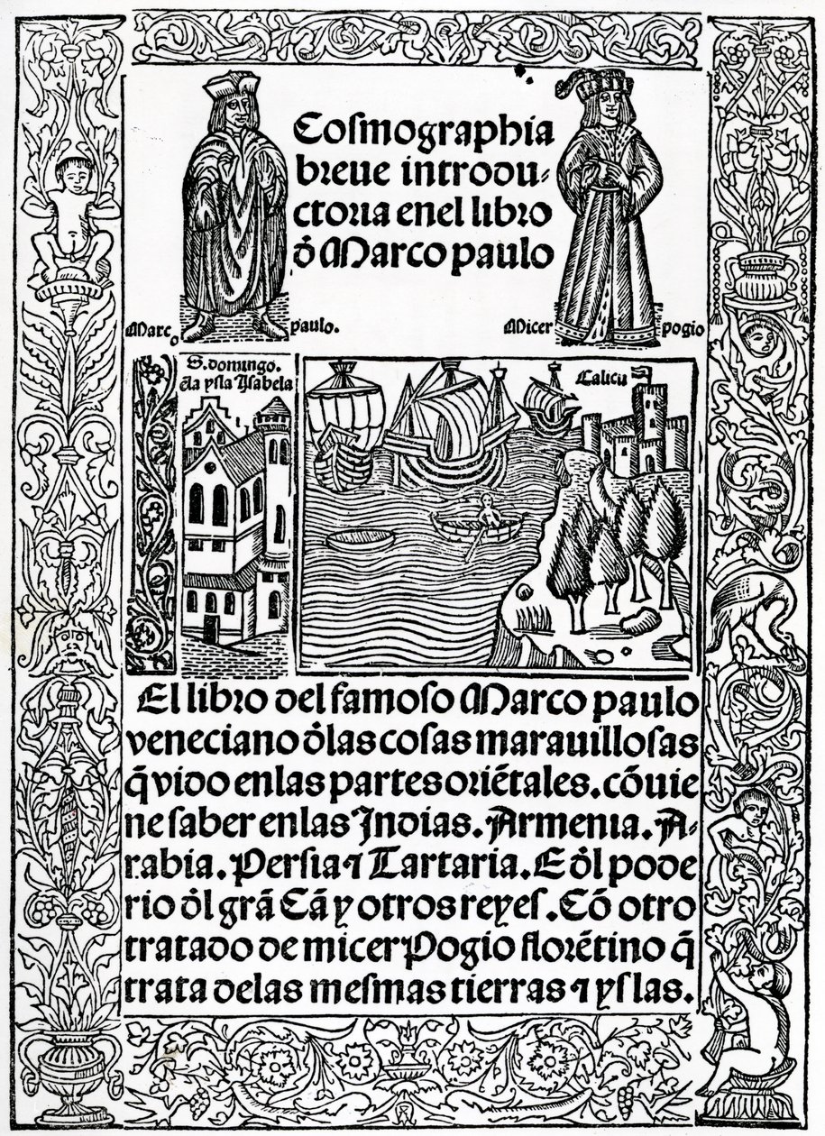 Frontispiece to first Castillian version of The Travels of Marco Polo, translated by Rodrigo de Santaella, published 1503 by Spanish School