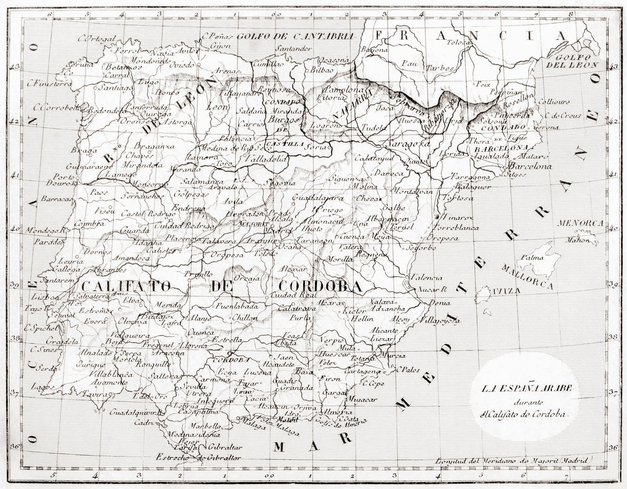 Map of Spain showing Caliphate of Cordoba by Spanish School