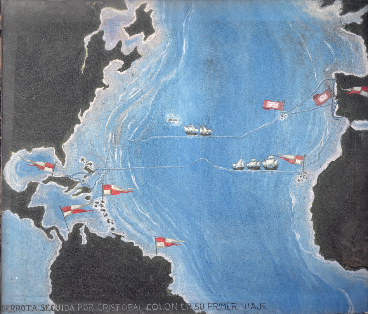 Map Showing the Route of Christopher Columbus on His First Voyage to the New World by Spanish School