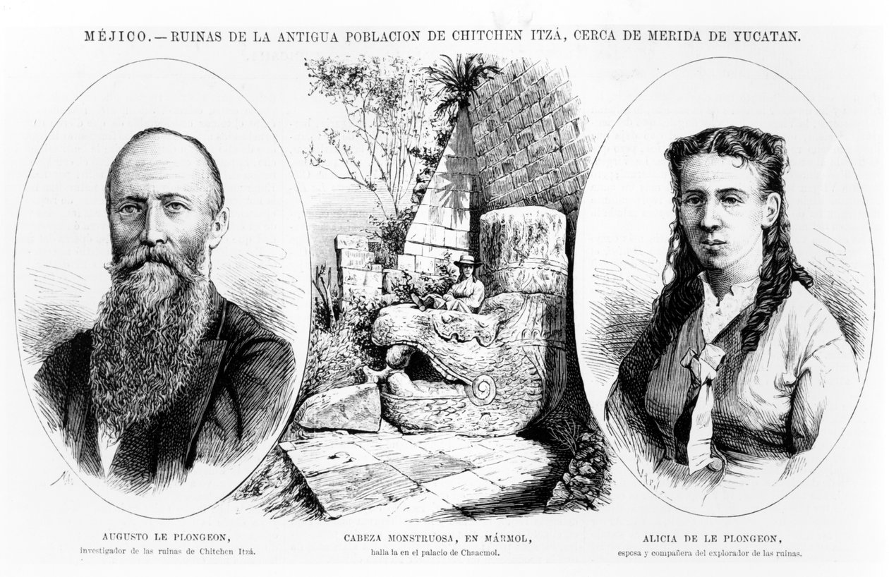Mexico - Ruins of the ancient population of Chichen Itza, near Merida, Yucatan, illustration from La Illustracion Espanola y Americana 1877 by Spanish School
