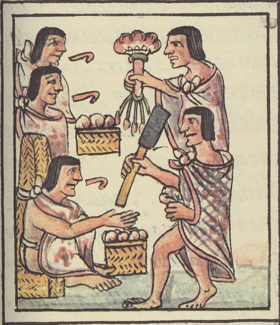 An Aztec Feast, from the Florentine Codex by Bernardino de Sahagun, c.1540-85 by Spanish School