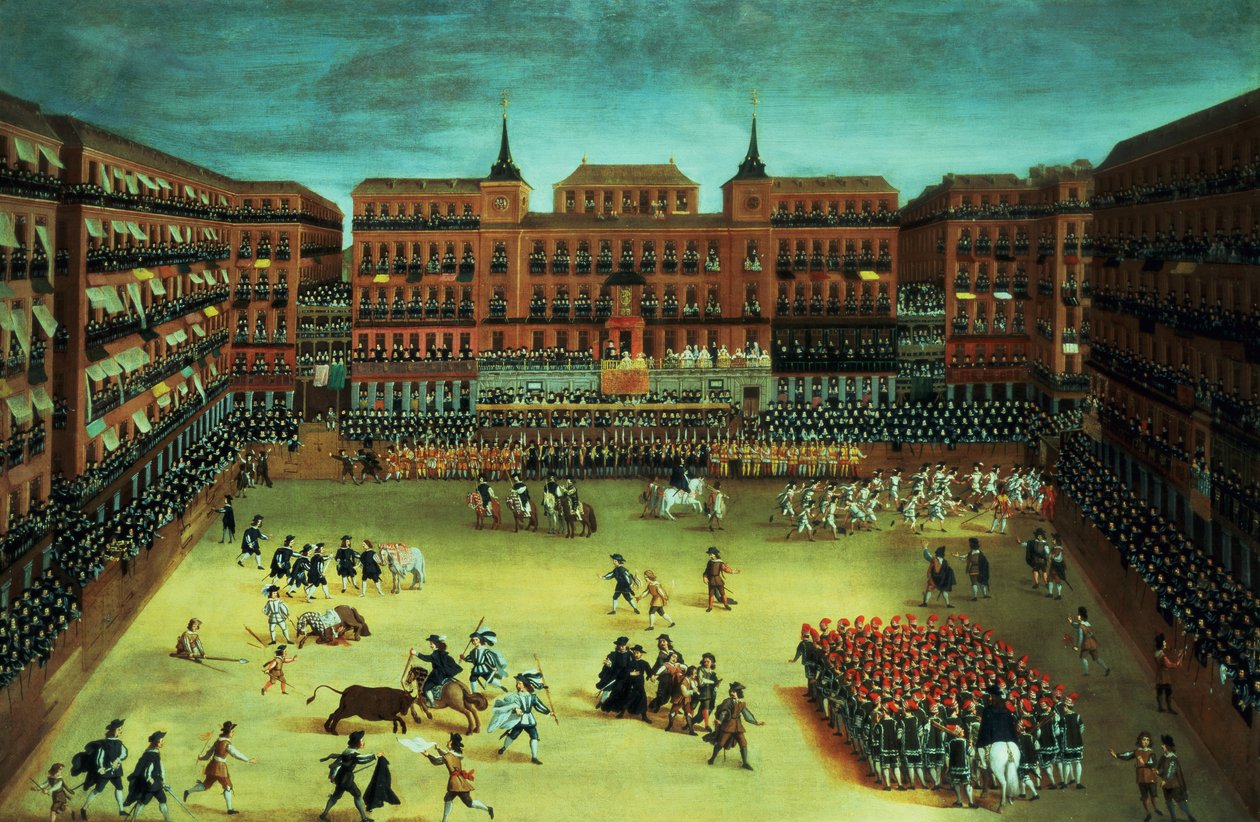 Panorama of a fiesta in the Plaza Mayor in Madrid by Spanish School