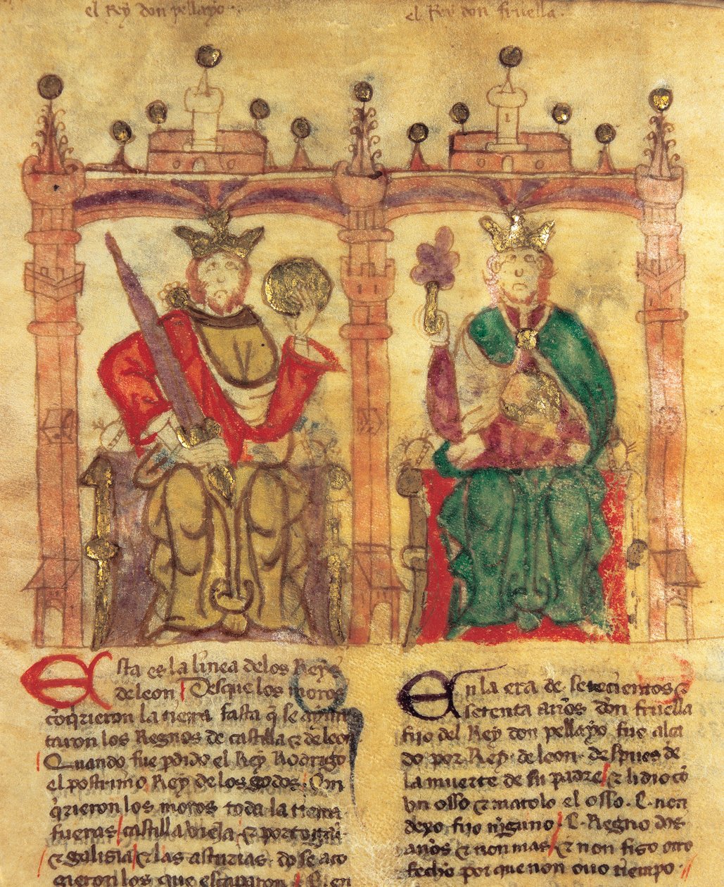 Pelagius (685-737), Founder of the Asturias Kingdom and His Grandson Fruela I (722-68) by Spanish School