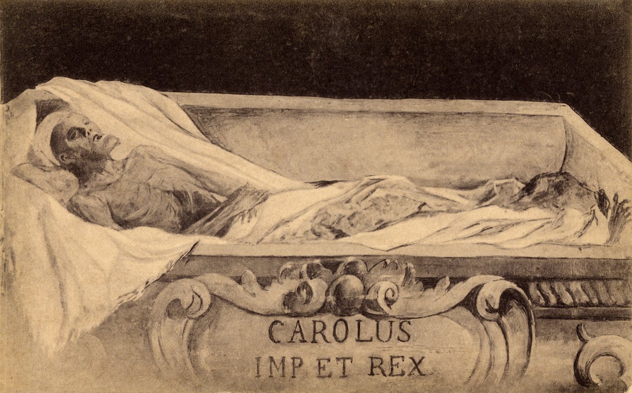 Postcard of the mummy of Charles V in the Escorial, Madrid by Spanish School
