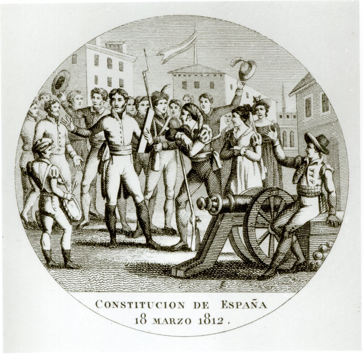 Proclamation of the Liberal Constitution of 18th March 1812, by the patriots, promulgated in Cadiz by the Cortes by Spanish School