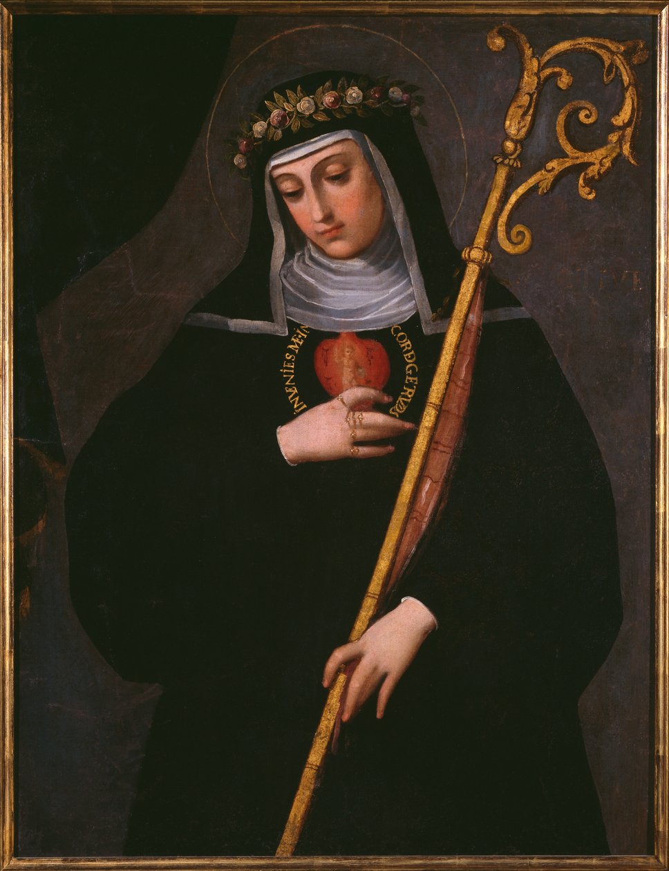 St. Gertrude the Great carrying the sacred heart of Jesus by Spanish School