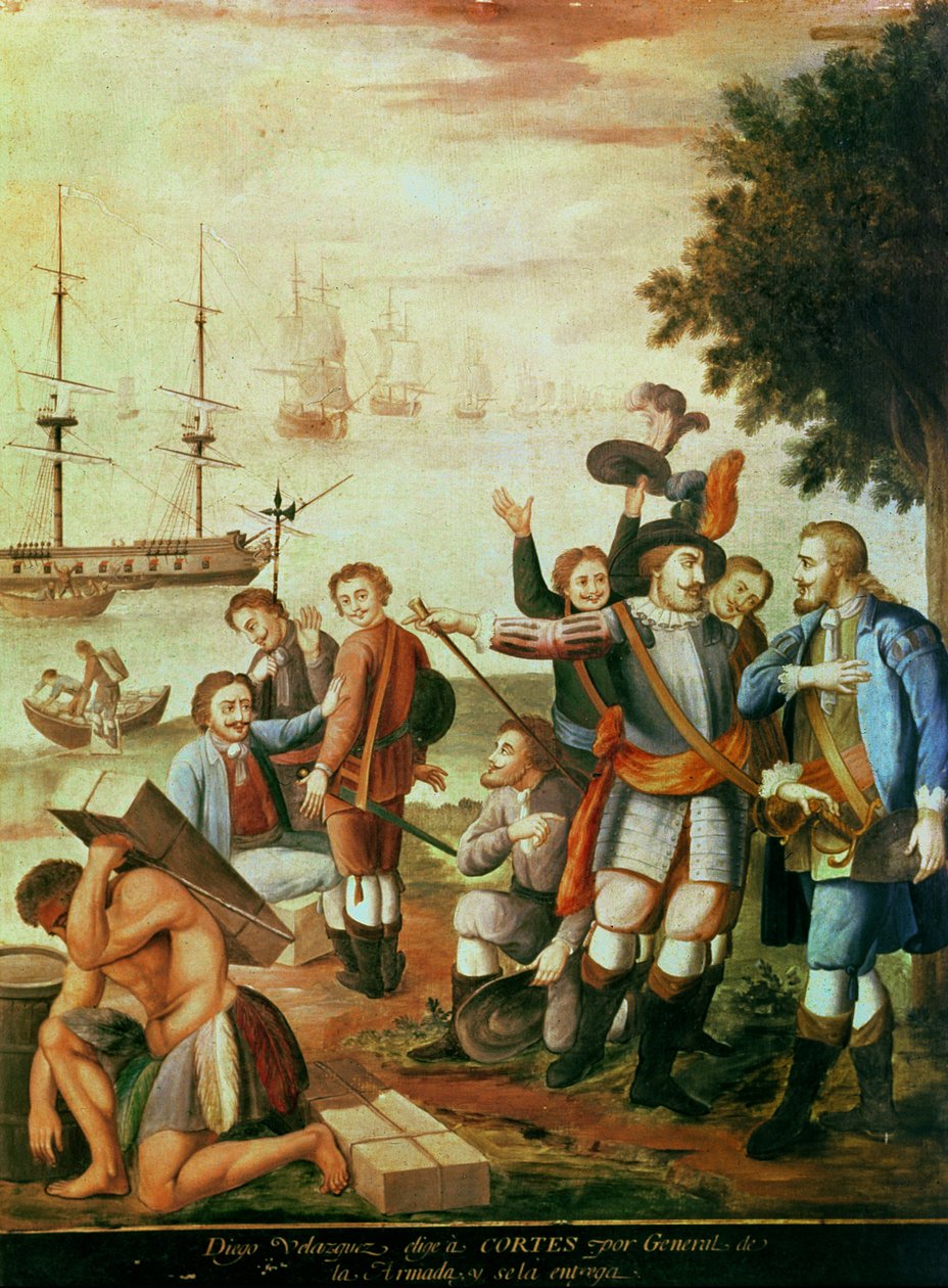 The Conquest of Mexico: Diego Velasquez de Cuellar Chooses Hernando Cortes as General of the Armada by Spanish School