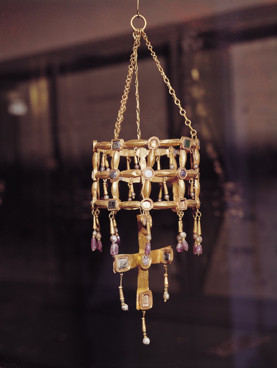 Votive crown of a Visigoth king, from the Treasure of Guarrazar by Spanish School