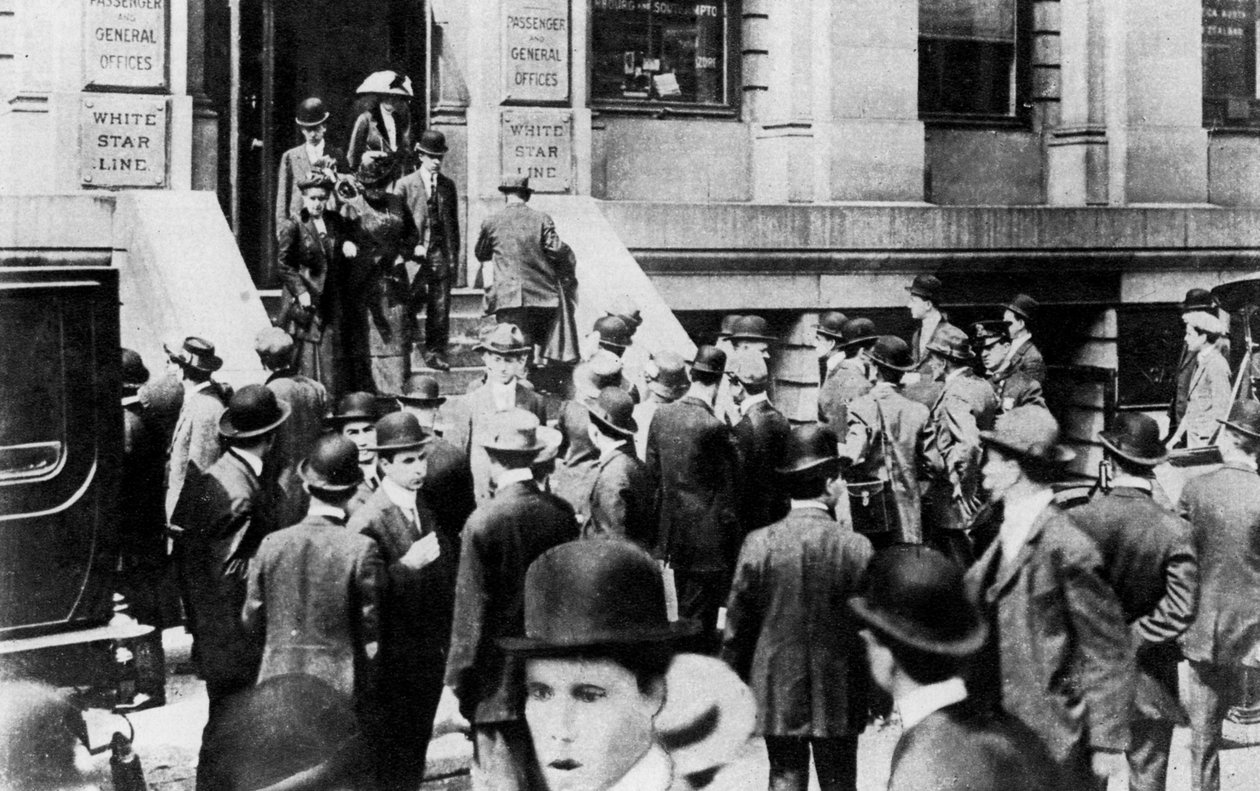 Anxious Crowds Outside the White Star Line Office by Sport and General