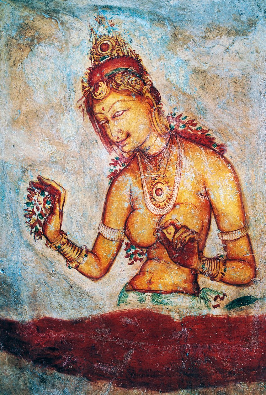 The maidens of Sigiriya, fresco, Sigiriya archaeological site (Unesco World Heritage List) by Sri Lankan School