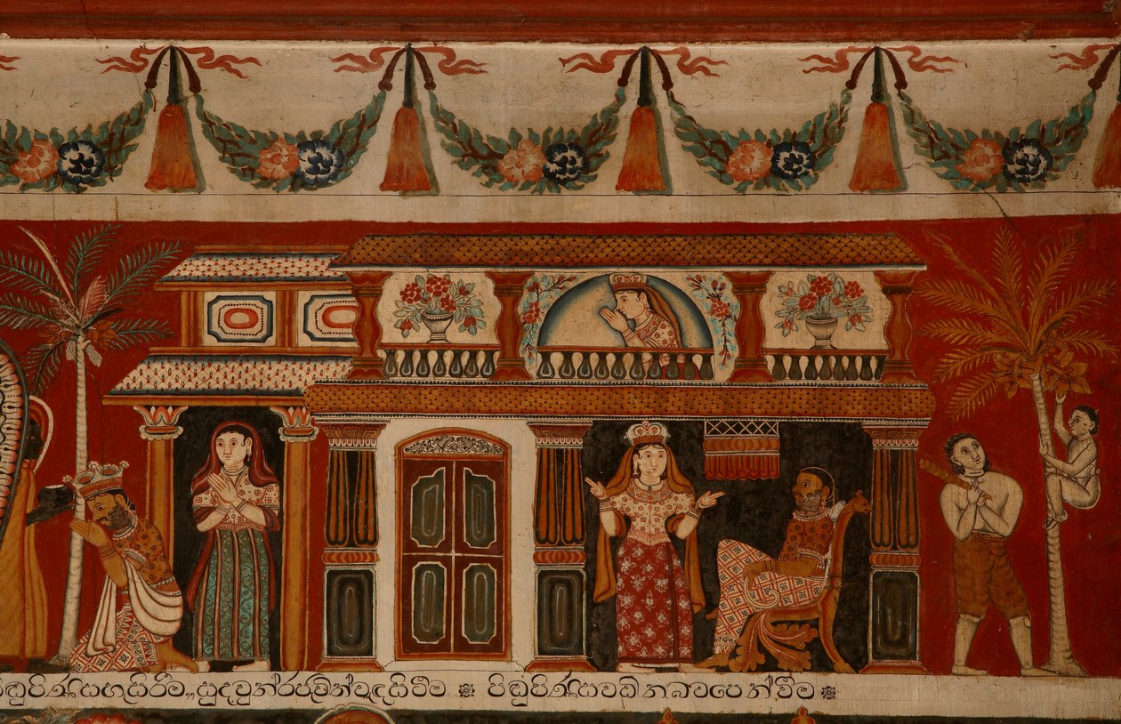 Wall Painting Depicting a Singhalese House in the Subdharama Temple, Dehiwala by Sri Lankan School