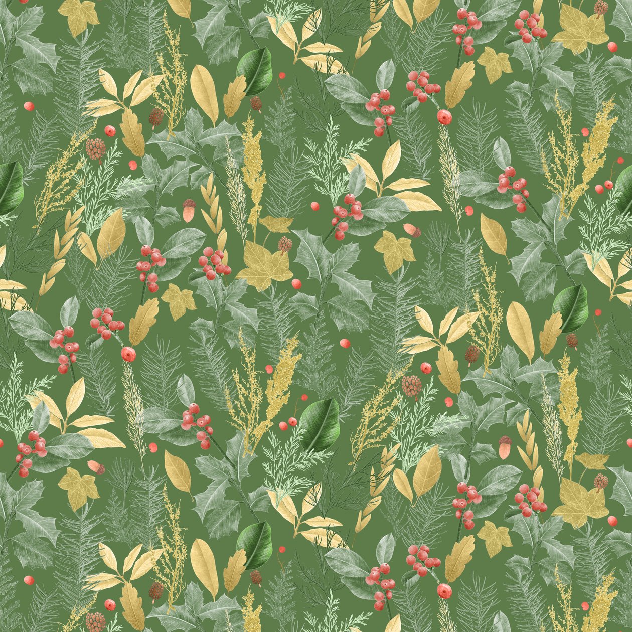 Holiday Holly Pattern Dark by Stacy Hsu