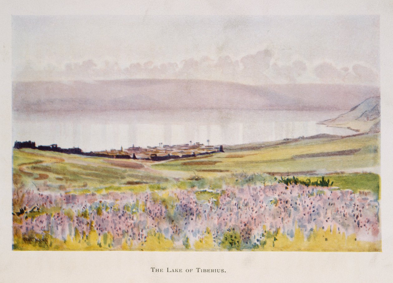 Watercolour by Stanley Inchbold, depicting the Sea of Galilee in Palestine 1906 by Stanley Inchbold
