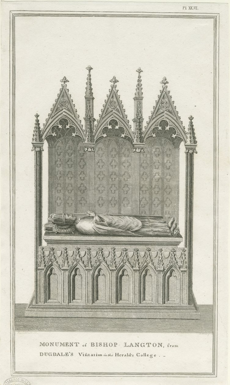 Lichfield Cathedral - Monument to Bishop Langton (engraving) by Stebbing Shaw
