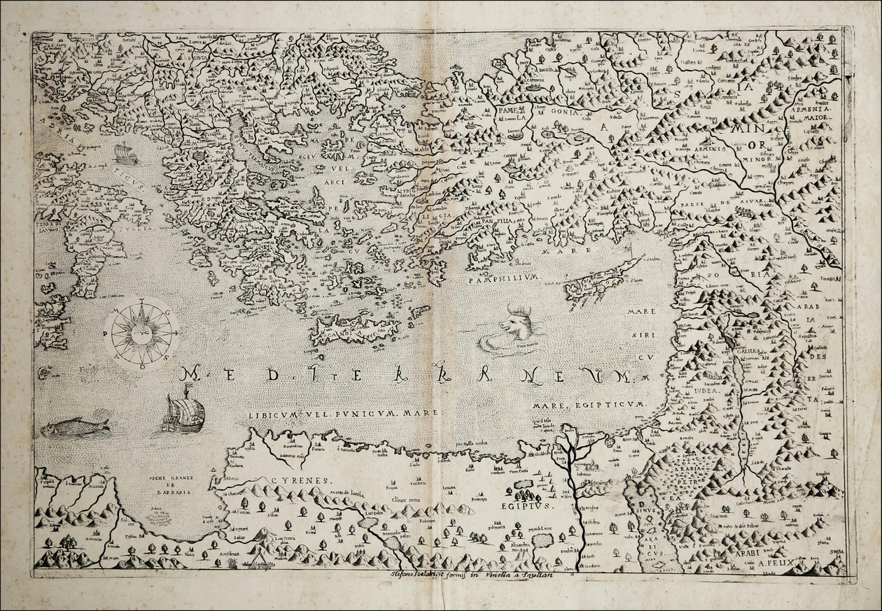 17th Century Map of the Eastern Mediterranean by Stefano Scolari by Stefano Scolari