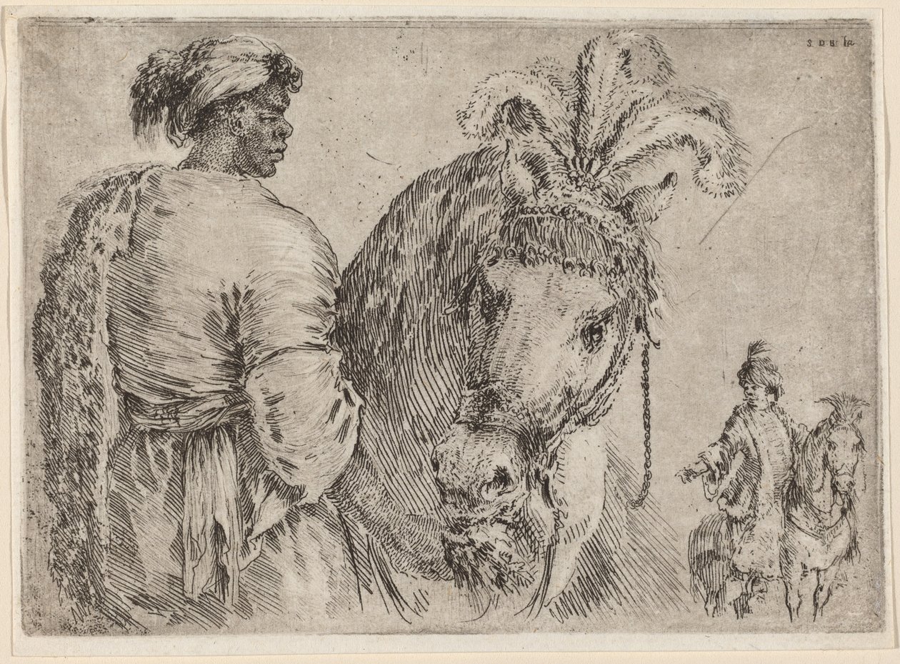 A Black Man Feeding a Horse, probably 1662 by Stefano della Bella
