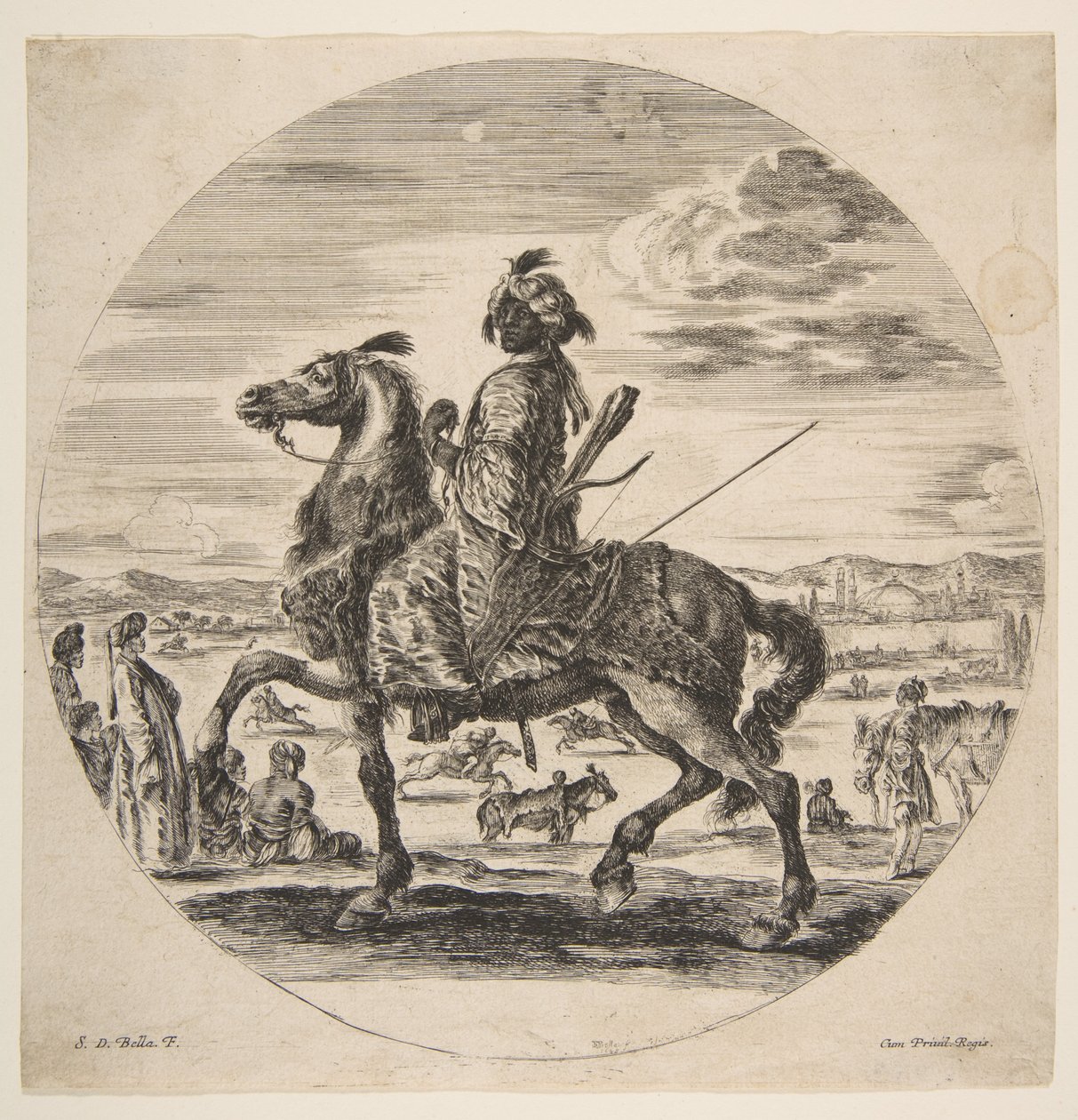 A Moorish Horseman Facing the Left, Standing and Seated Turks in the Middle Ground, ca. 1651 by Stefano della Bella