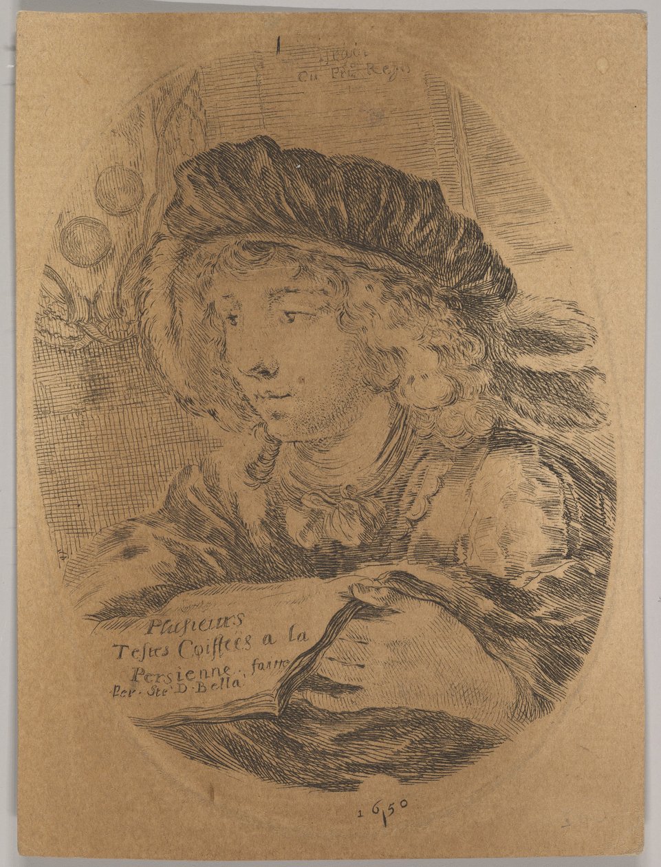 A Bust of a Young Man Wearing a Cap with Feathers, Turned Three-Quarters to the Left by Stefano della Bella