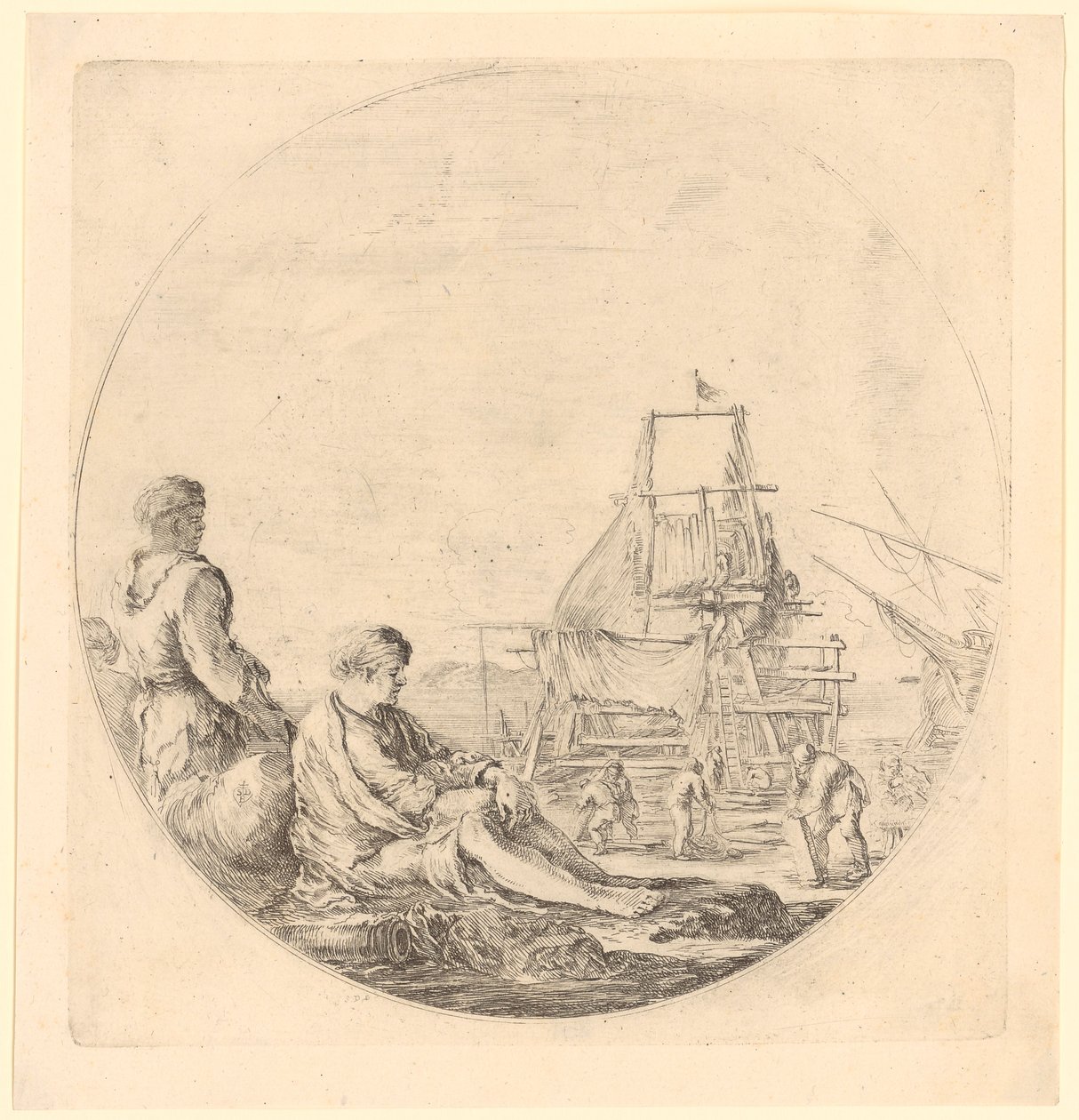 African and European Sailor on a Ship by Stefano della Bella