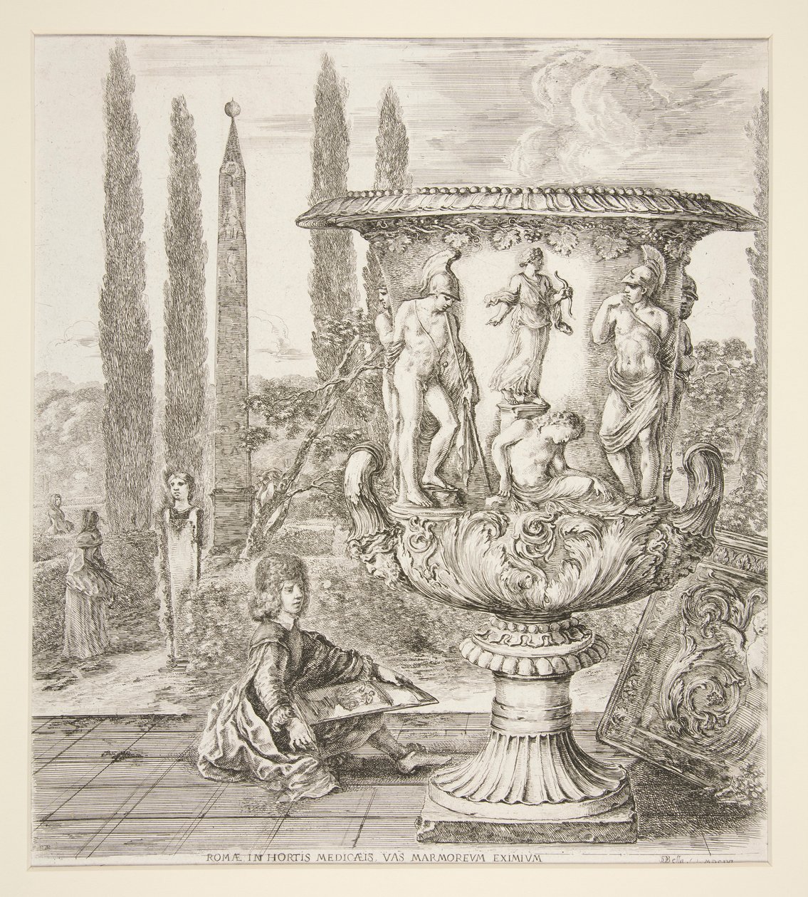 Boy Sketching the Medici Vase in an Italian Garden by Stefano della Bella