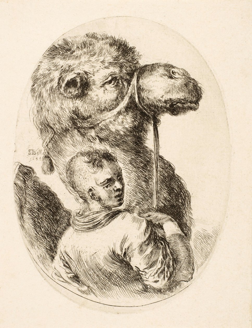 Boy holding a camel by the bridle, from Plusieurs Têtes Coiffées à la Persienne, pub. c. 1650 by Stefano della Bella