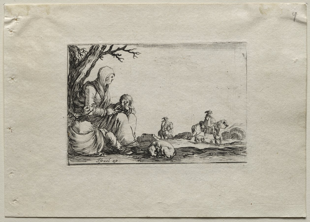 Caprices: Seated Beggar Woman with Two Children by Stefano della Bella