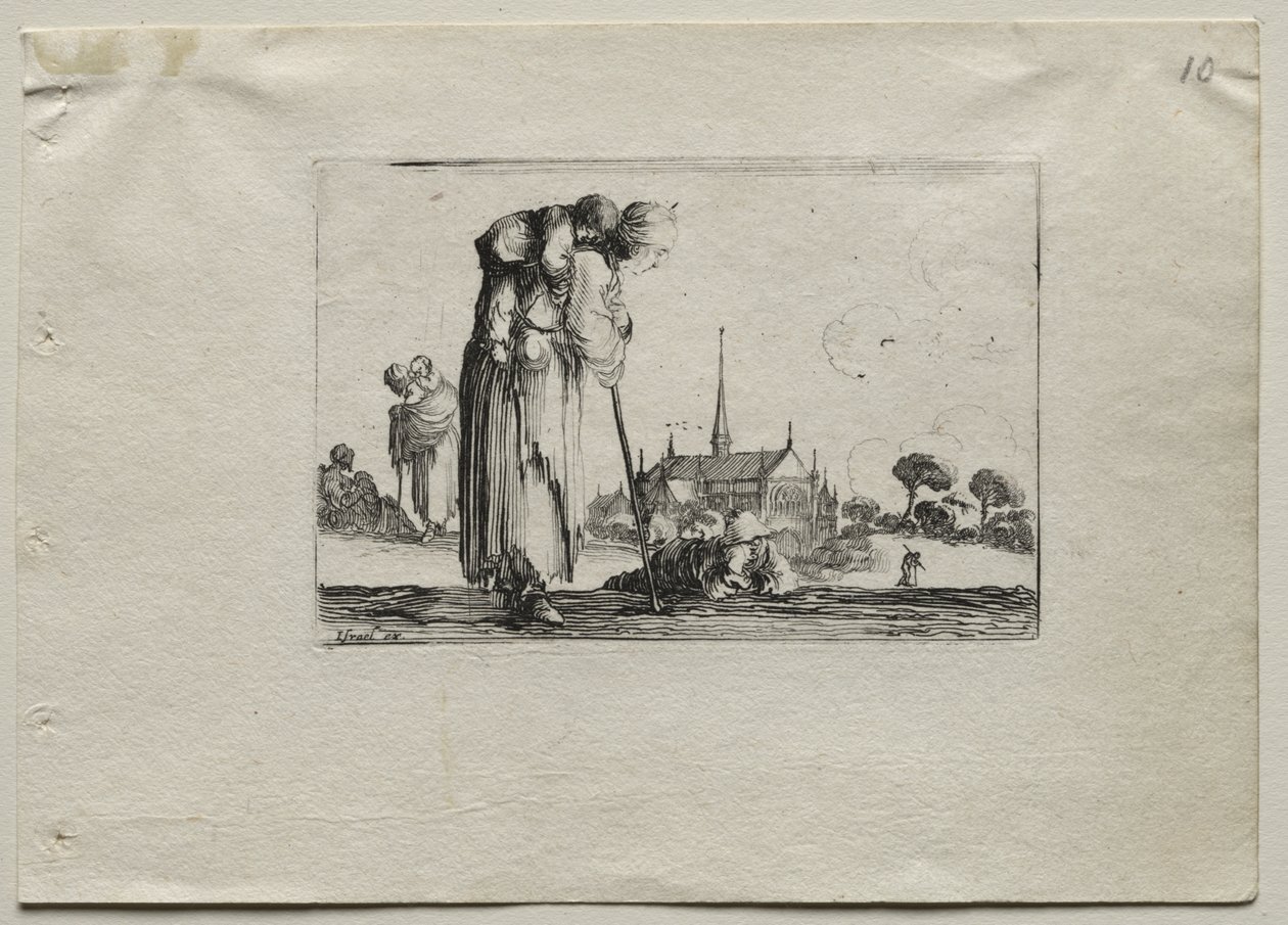 Caprices: Standing Beggar Woman Carrying a Child on her Back by Stefano della Bella