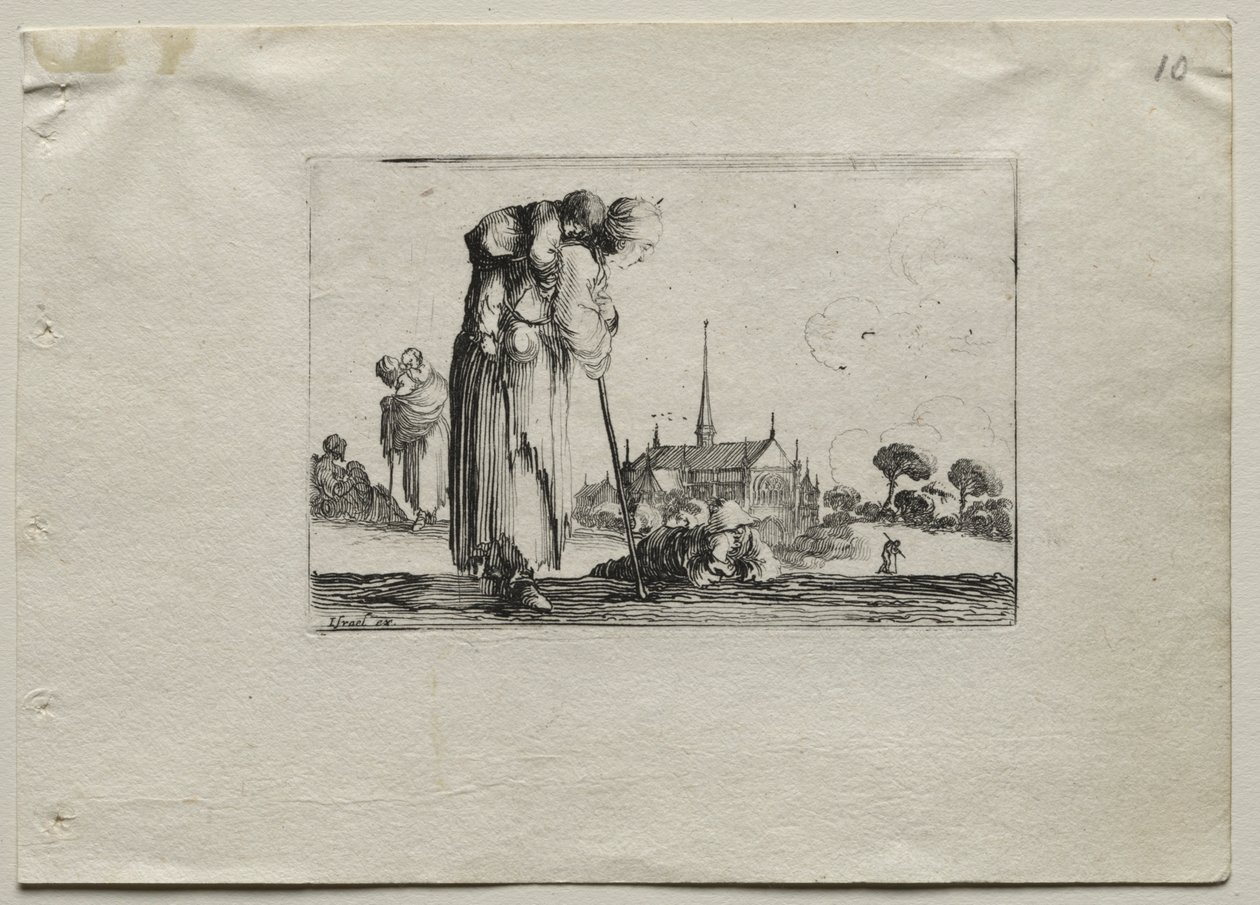 Caprices: Standing Beggar Woman Carrying a Child on her Back by Stefano della Bella