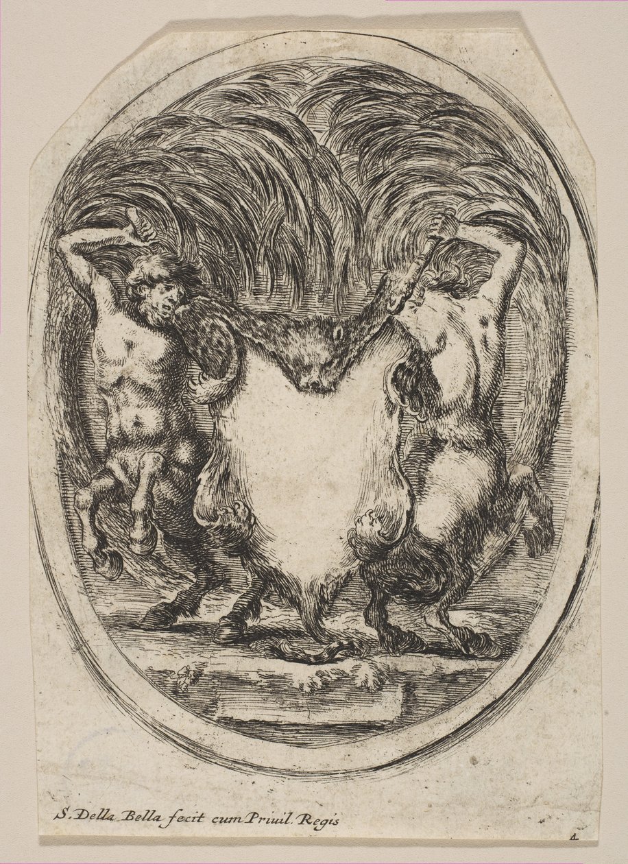 Cartouche Formed by a Tiger Skin Flanked by Two Centaurs by Stefano della Bella