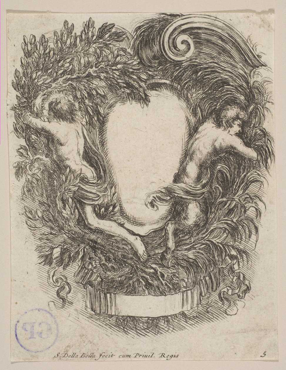 Cartouche Framed by Apollo and Pan by Stefano della Bella