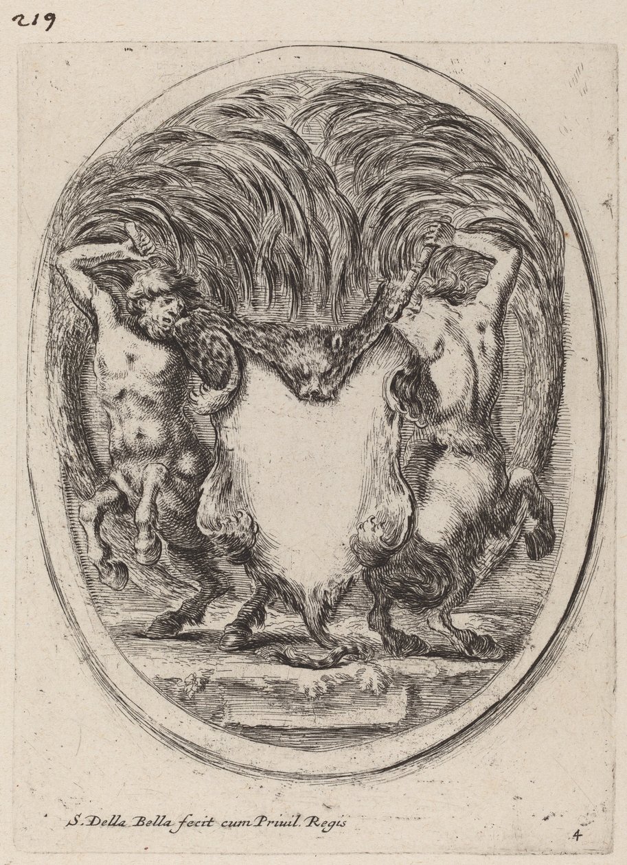 Cartouche in the Form of a Flayed Tiger Supported by Centaurs by Stefano della Bella