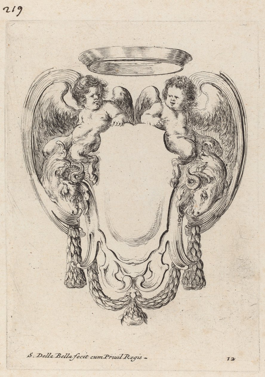 Cartouche with Rams and Infant Satyrs by Stefano della Bella