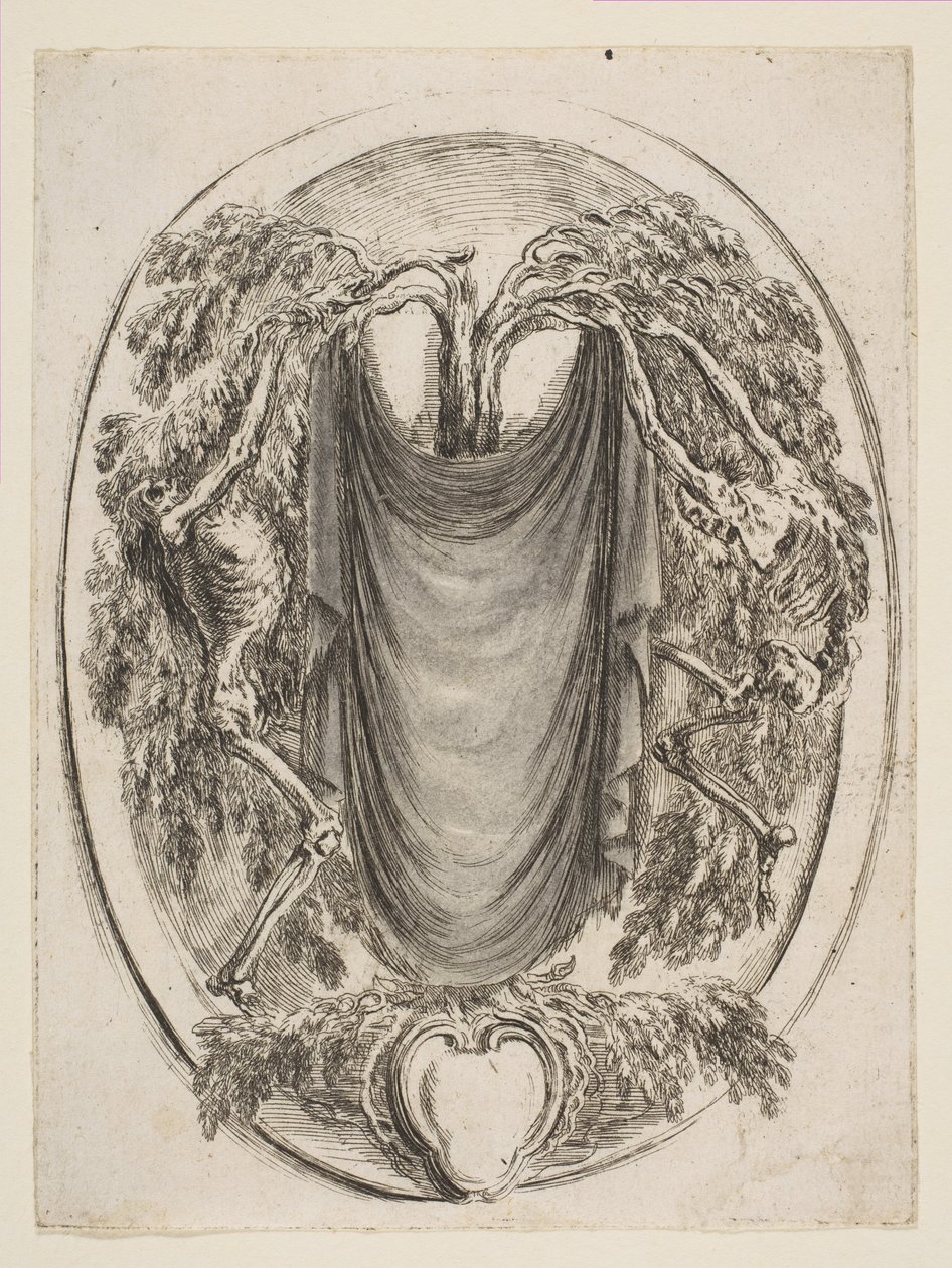 Cartouche with Skeletons, 1647 by Stefano della Bella